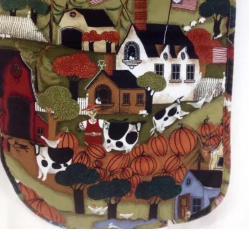 Fall farm table runner cows sheep geese pumpkins